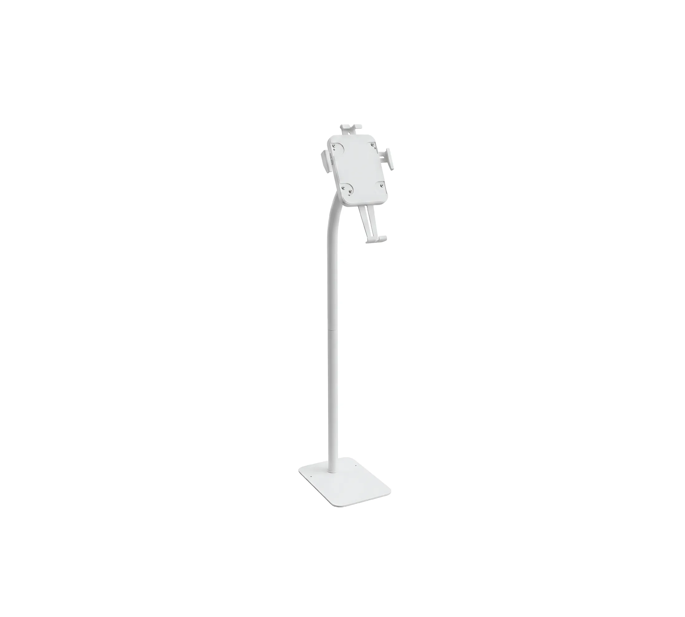 Adjustable iPad Kiosk rear view showing the tablet clamp