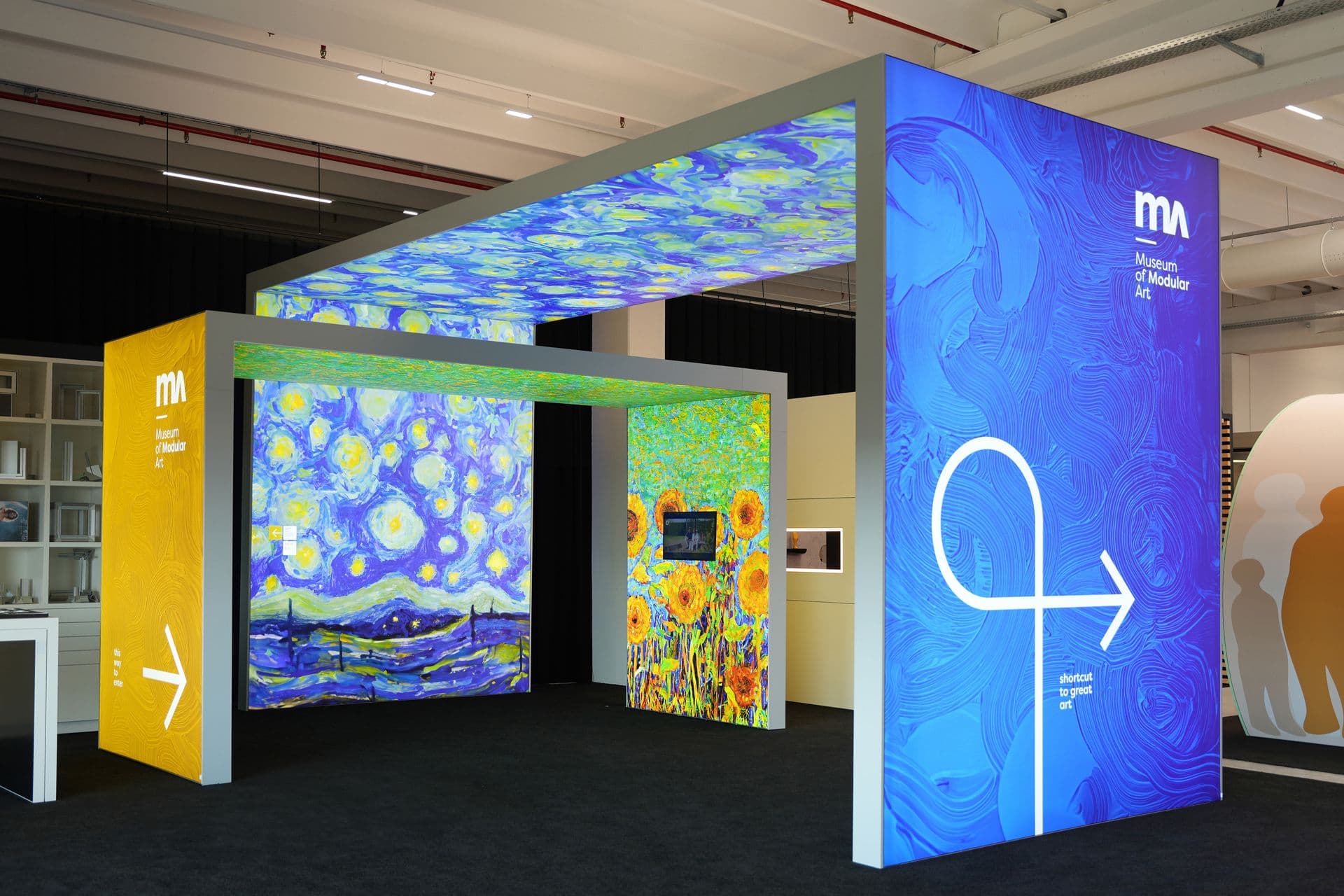 Exhibition stand with backlit light walls